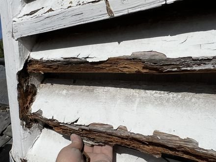 Rotten timber in a roof lantern louvre, cut back to sound wood
