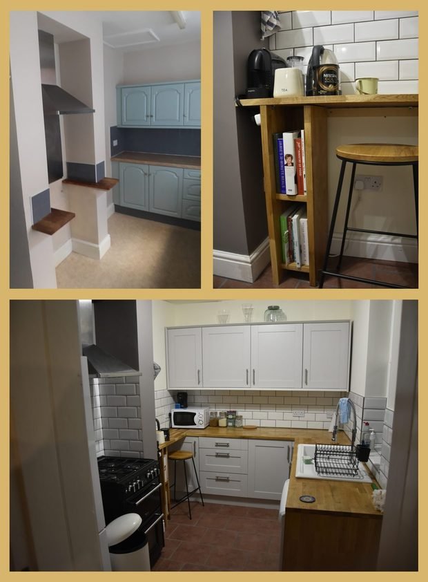 Before and after: a kitchen fitted out with new units and shelving