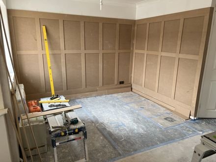 Panelling being built and fitted on site before filling and painting